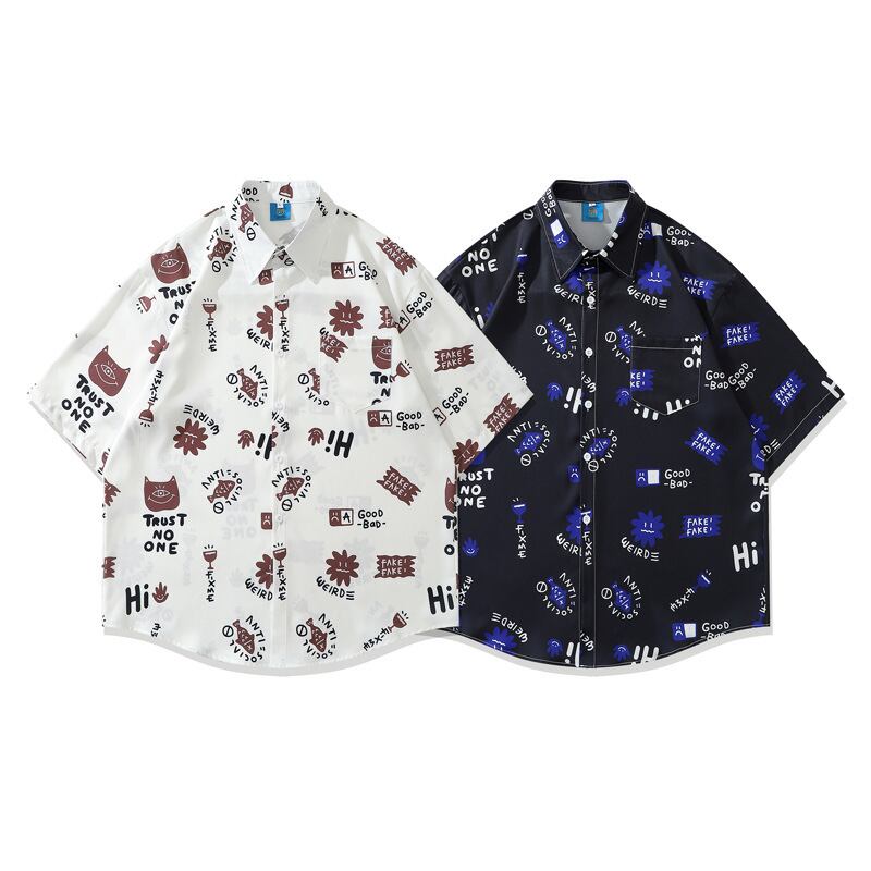 [JINKESEN Series]★Shirt★ 2color Tops Print Short Sleeve Shirt Unisex Men's Summer Cartoon