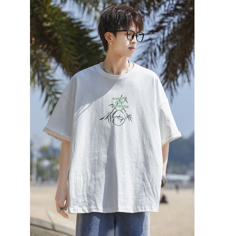 [MANYSTON Series]★T-shirt★ Tops 3color Unisex Men's Short Sleeve White Black Green