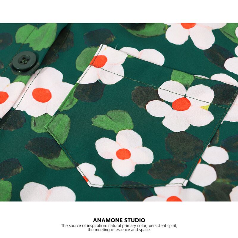 [ANAMONE STUDIO series] ★Floral pattern shirt★ Tops, short sleeves, print, retro, SML, short length, summer clothes, cool