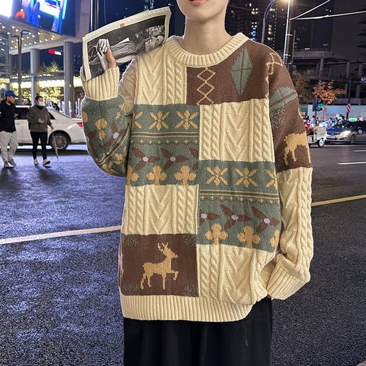 [SENYE Series]★Sweater★ 3color Tops Christmas Unisex Men's Deer Color Scheme Apricot Navy Coffee Color