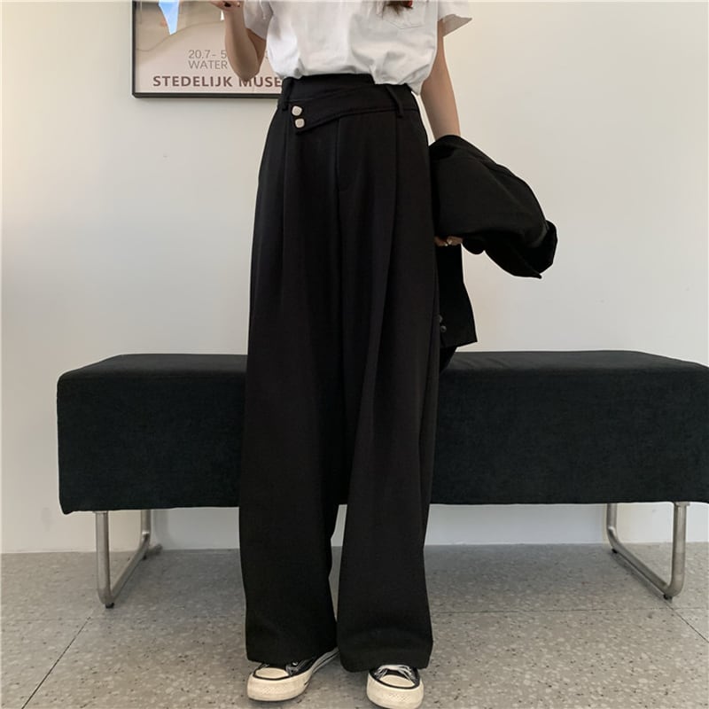 [Left Sister Series]★Gaucho Pants★ Casual Pants 2color Plain High Waist SML Slimming Fashion