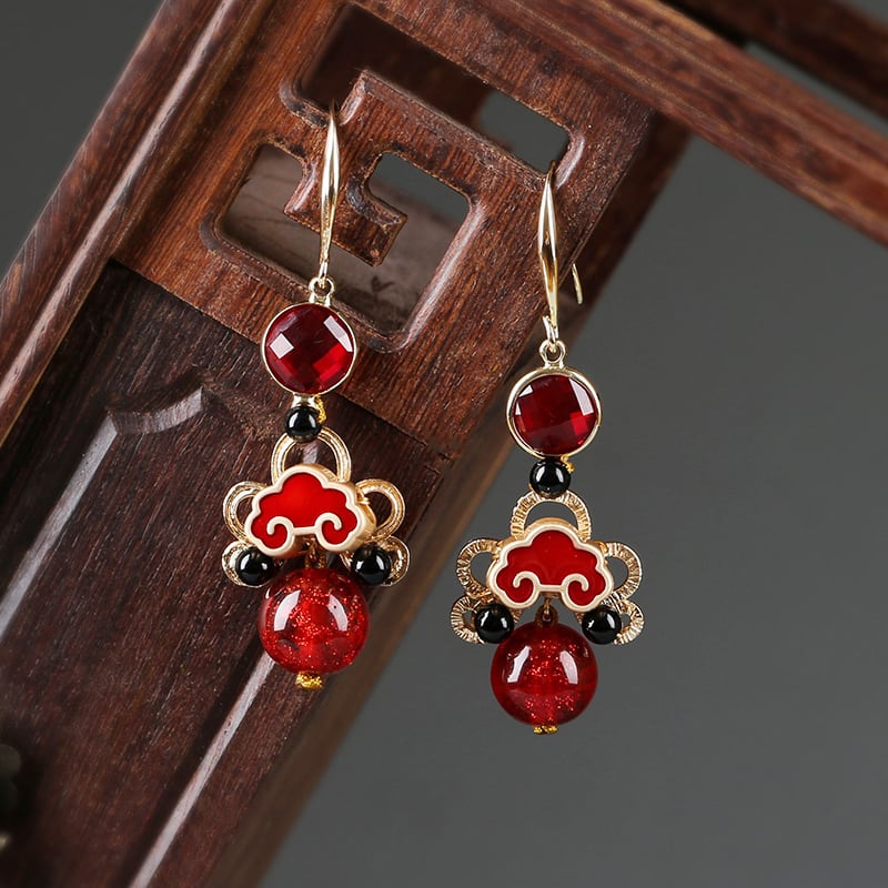 [Louran Kezang Series] ★China style earrings★ Pair Earring type Earring type Ladies accessories Red Red