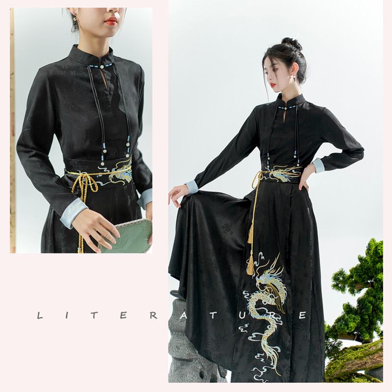 [BAIRIMENG Series] ★Chinese style shirt★ 2color tops long sleeve shirt Chinese clothing black white