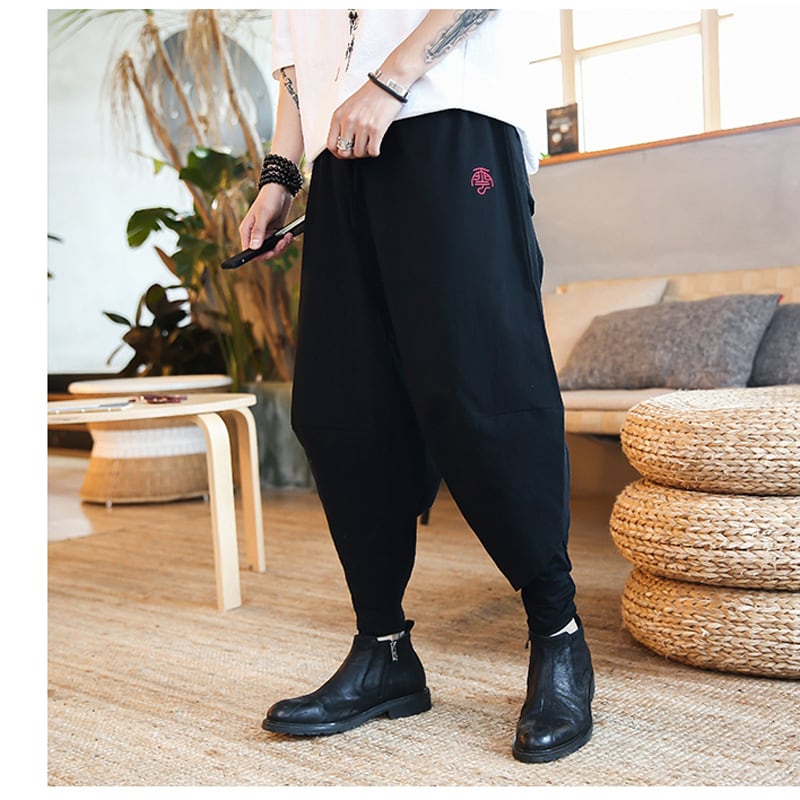 [Small Trouble Series] ★China style pants★ 3 colors Black or Blue or Red Fake layered Large size Easy to match