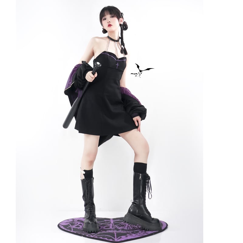 [Momoko Sakura Series] ★Hanging dress★ Mini length, cute, sexy, easy to match Black Black S M L XL