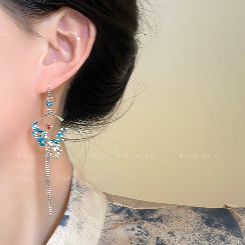 [Minoki Series] ★Chinese style earrings★ Pair of earrings, women's accessories, temperament improvement, date, commuting, crane