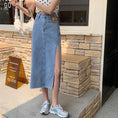 Load image into Gallery viewer, [XJXJ series] ★Long skirt★ Bottoms 2color denim high waist Black Blue Black Blue
