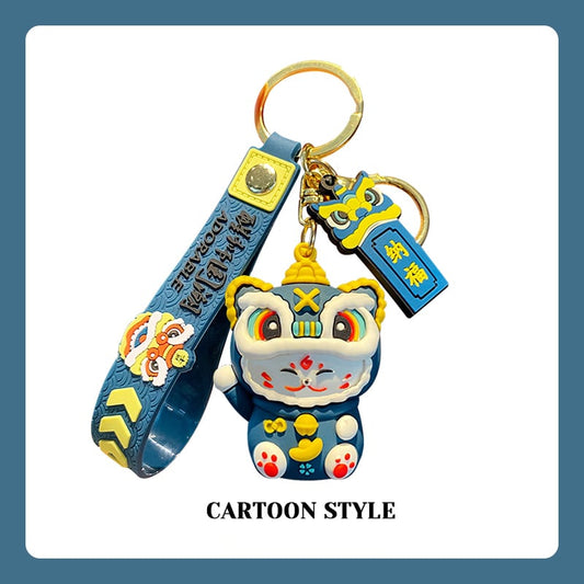 [Ken Mio Series] ★Chinese style key chain★ 2 pieces 3color Lion Chinese style decoration Accessory Couple Lucky cat Blue Red Pink