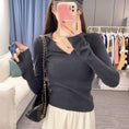 Load image into Gallery viewer, [Mikiko Series]★Knit tops★ 4color tops cut and sew thin V-neck slim pink apricot black dark gray
