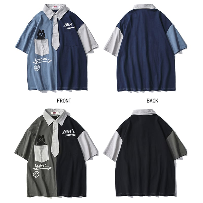 [MYJRENNZ Series] ★Tops★ POLO shirt 2color POLO neck unisex men's tops color scheme cotton cute