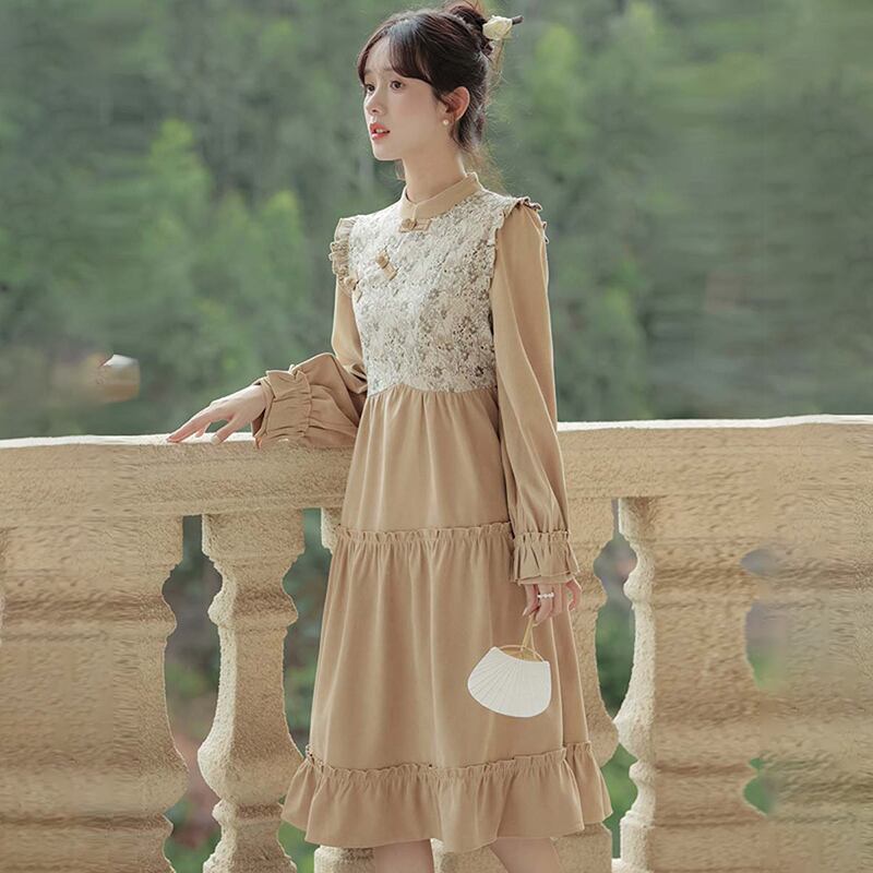 [YUJIAN series]★China style dress★ Switchable, retro, easy to match, date, improves temperament, commuting, floral pattern