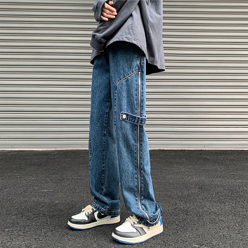 [QISHE Series]★Denim Pants★ 2color Bottoms Pants Unisex Men's Large Size Blue Black