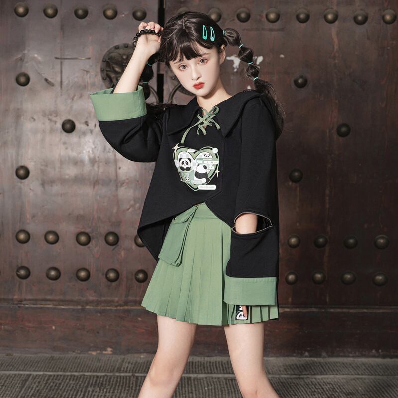 [Dust Smoke Cloud Dream---Dynamic Danko Series] ★Skirt★ Bottoms Pleated Skirt Green Green Panda S M L XL Cute Easy to match