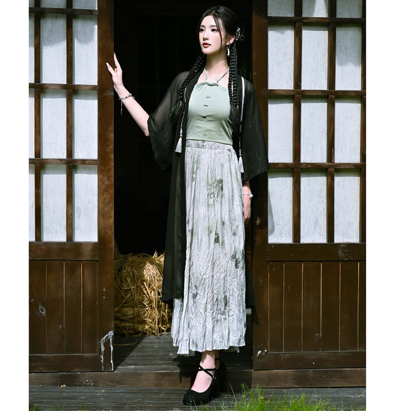 [Kokaisha --- Frost Series] ★Chinese style skirt★ Bottoms Ink pattern High waist Easy to match Chinese clothes