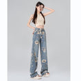 Load image into Gallery viewer, [XURU series] ★Denim pants★ Bottoms Trousers Floral pattern slimming ladies Blue Blue XS S M L XL
