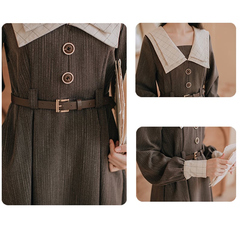 [ZITAIMEIGUI series] ★Dress★ 2color Retro Gray Black Long length Cute Easy to match Improves your temperament