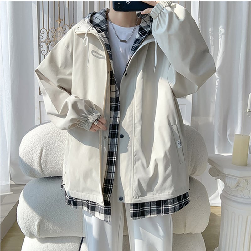 [Tetsusho Series]★Jacket★ 4color Outerwear Unisex Men's Faux Layered Plaid Pattern Large Size