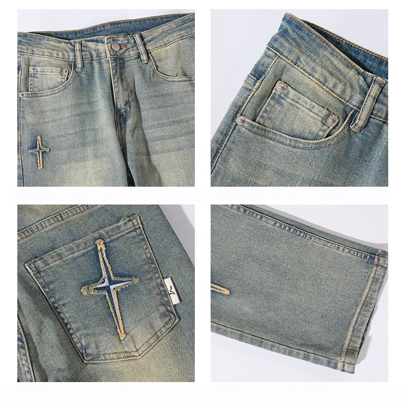 [BIGEMAN Series]★Denim pants★ 2color bottoms pants unisex men's cross retro easy to match