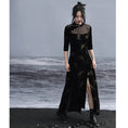 Load image into Gallery viewer, [Daiseiryusu Series] ★China-style dress★ Improved cheongsam dress, velvet, switching slit, black
