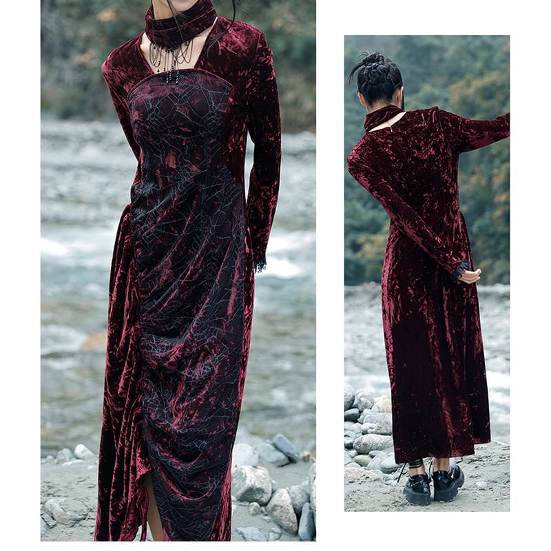 [Daiseiryusu Series] ★China style dress★ Long length velvet wine red red original retro