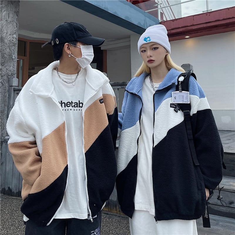 [Style Series] ★Outer★ 2color jacket unisex men's color scheme black blue sports style