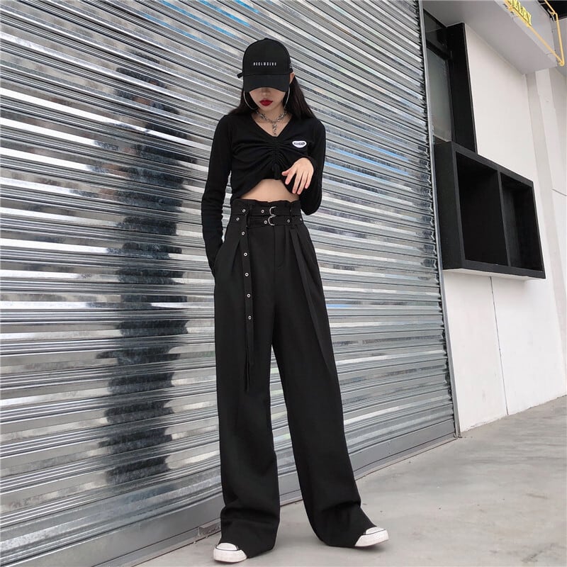 [Demon King Series]★Gaucho Pants★ Pants Bottoms Gaucho High Waist Long Length Plain Black Black Casual