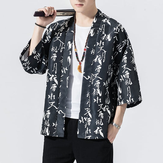 [JUNYI Series]★Happi coat★ Letter pattern Chinese style Unisex Men's Large size Thin Unique Black Black