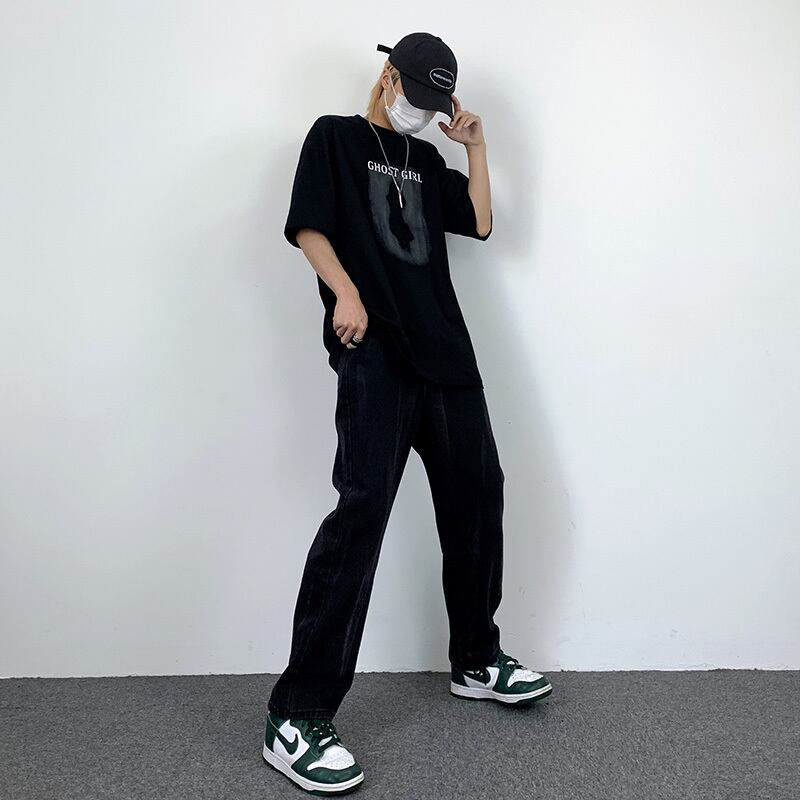 [MGJM Series] ★Denim Pants★ Bottoms Pants Unisex Men's Retro Black Black Slimming SML XL 2XL