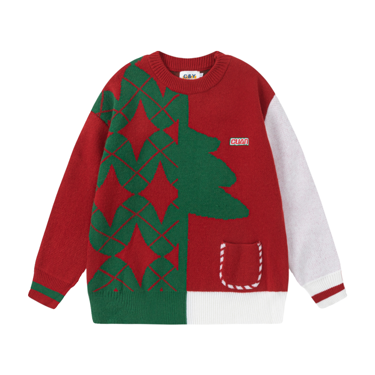 [GUOCHAO Series] ★Sweater★ 2color Tops Christmas New Year Diamond Shape Unisex Men's Red Green