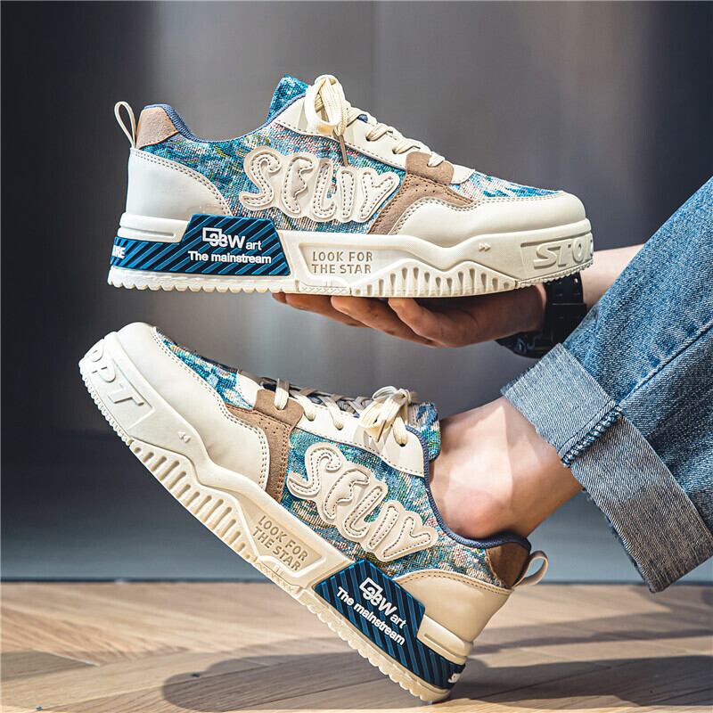 [DTD Series]★Sneakers★ 2color Men's Shoes Blue Green Oil Painting Style Size 39-44 Sports Style