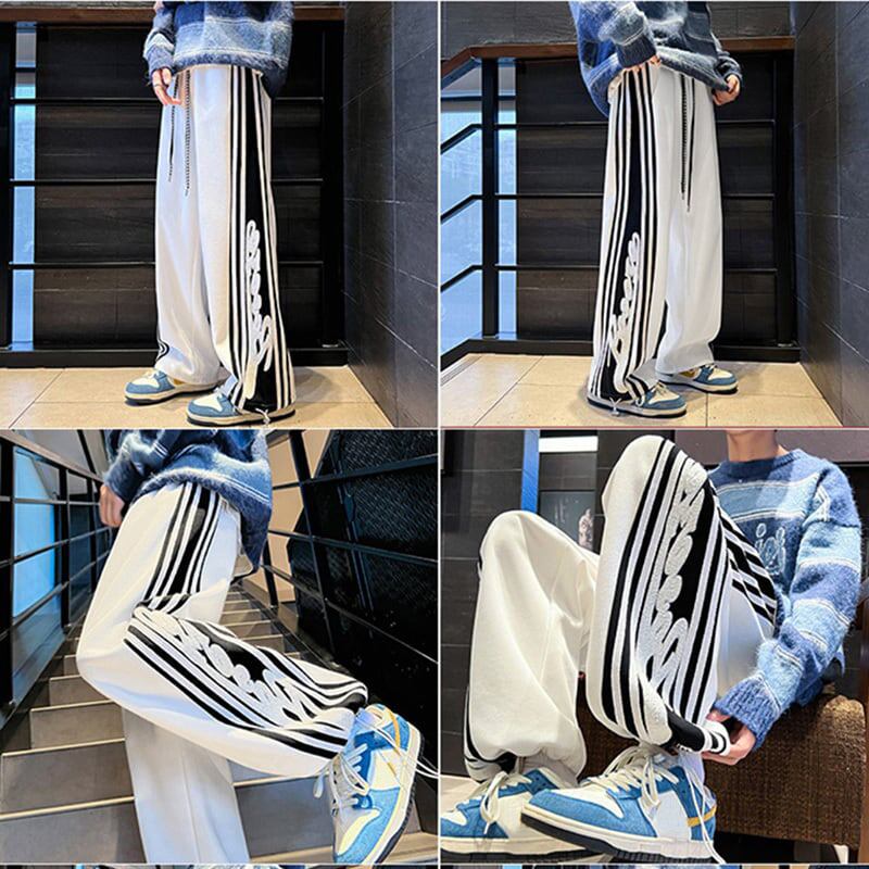 [V37 Series]★Casual Pants★ 3color Bottoms Unisex Men's Vertical Stripes Red Black White