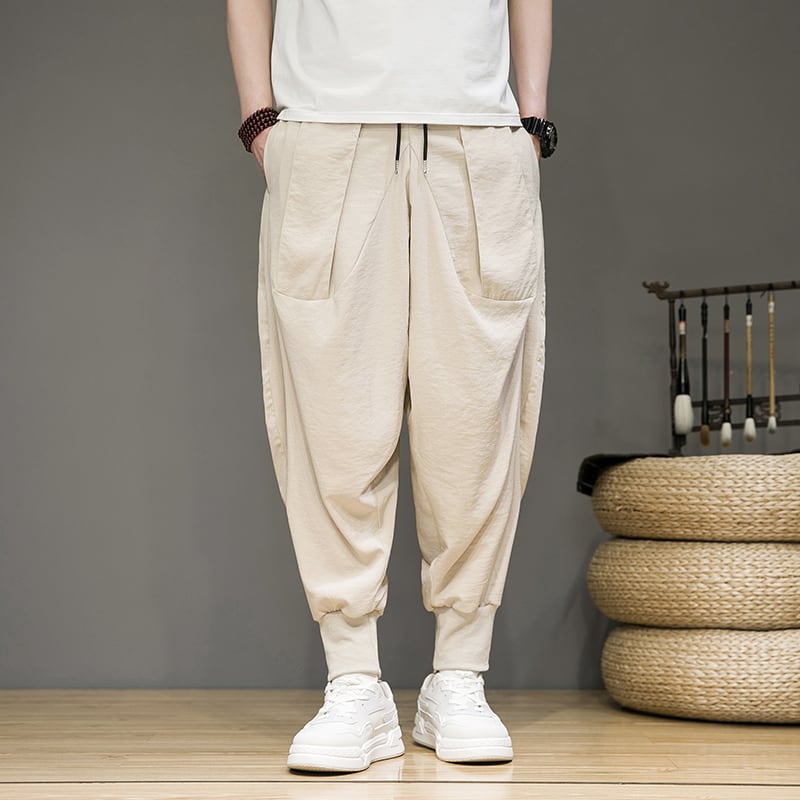 [Small Trouble Series]★China Style Pants★ 4color Unisex Men's Large Size Casual Pants Black Gray Beige Green