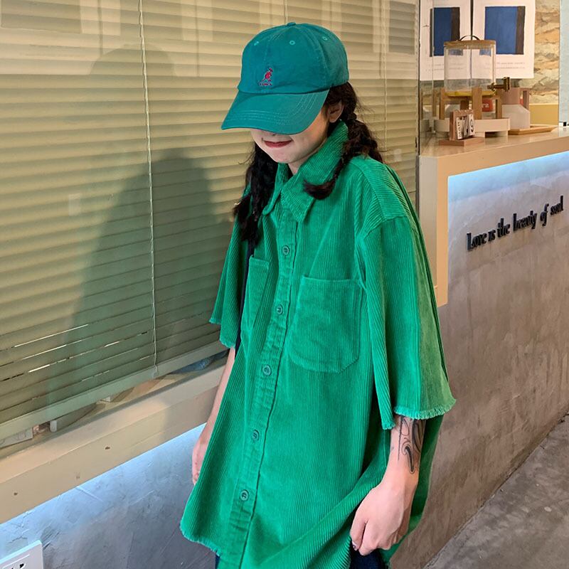 [MGJM Series]★Shirt★ 3color Tops Short Sleeve Shirt Corduroy Unisex Men's SML Green White Orange