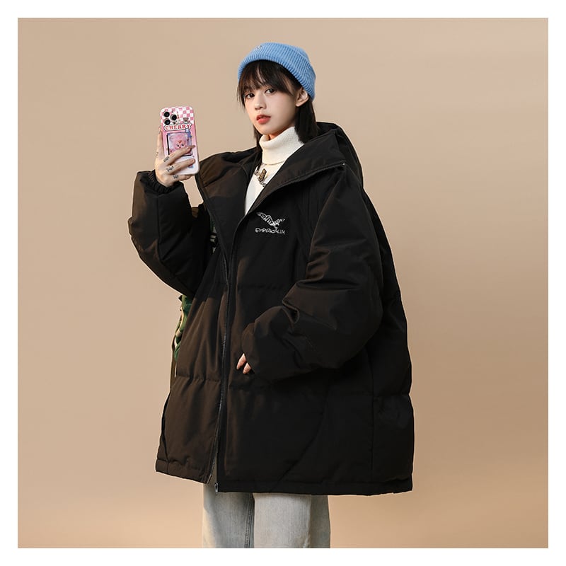 [Suikoishi Series] ★Winter Coat★ Cotton Coat Outerwear 2color Unisex Men's Simple Casual Black Beige