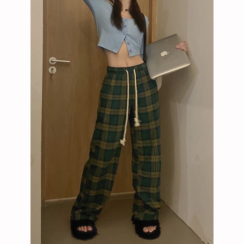 [MEIMEI Series]★Pants★ 2color Casual Pants Bottoms Plaid Pattern Green Red Green Red