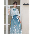 Load image into Gallery viewer, [Ikeka Series] ★Chinese-style setup★ Shirt + wrap skirt + ribbon Improved Hanfu Crane Blue Everyday Date Fireworks Festival
