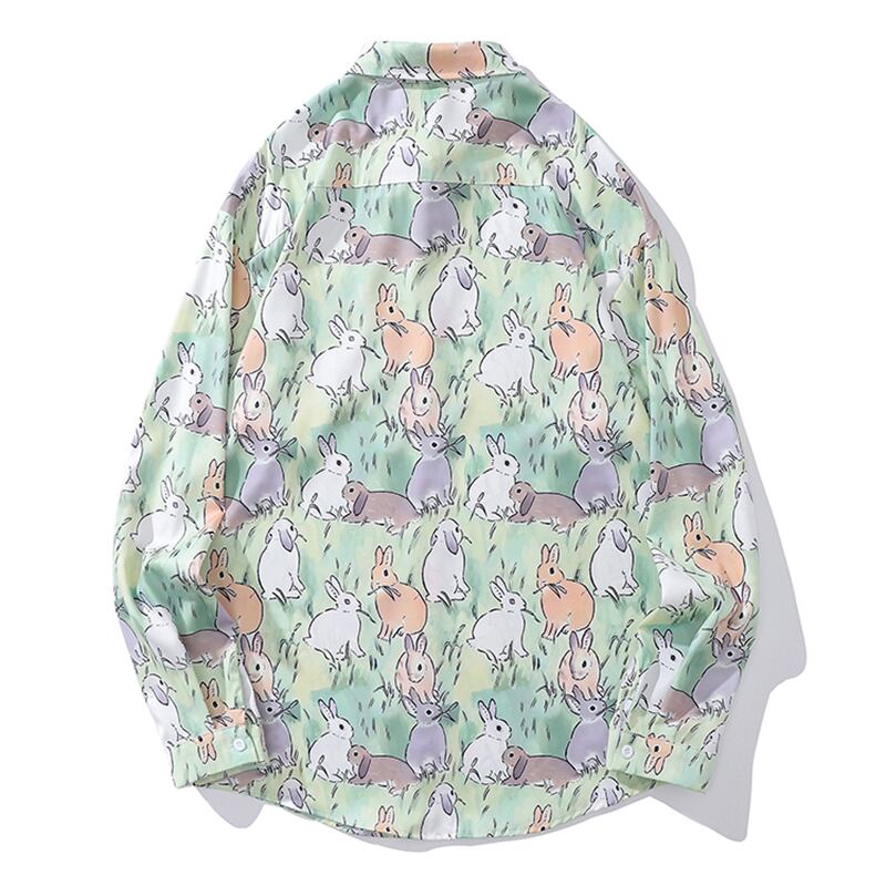 [TRAVEL ISSUANCE Series]★Shirt★ 2color long sleeve shirt tops unisex men's rabbit cartoon blue green