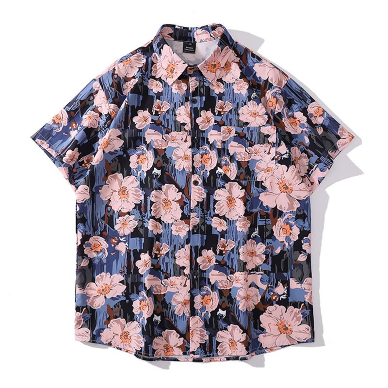 [TRAVEL ISSUANCE series] ★Retro shirt★ Floral pattern shirt, unisex, men's, beach, travel, photography, blue, cute, easy to match