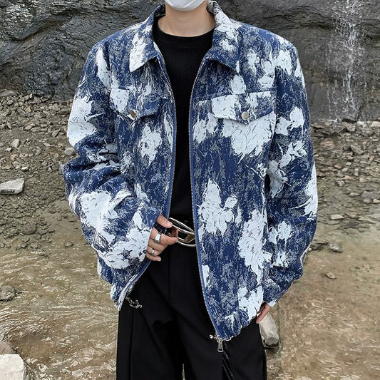 [V37 Series] ★Jacket★ Outerwear Stylish Unisex Men's Tie-dye Cool Easy to match Blue Blue