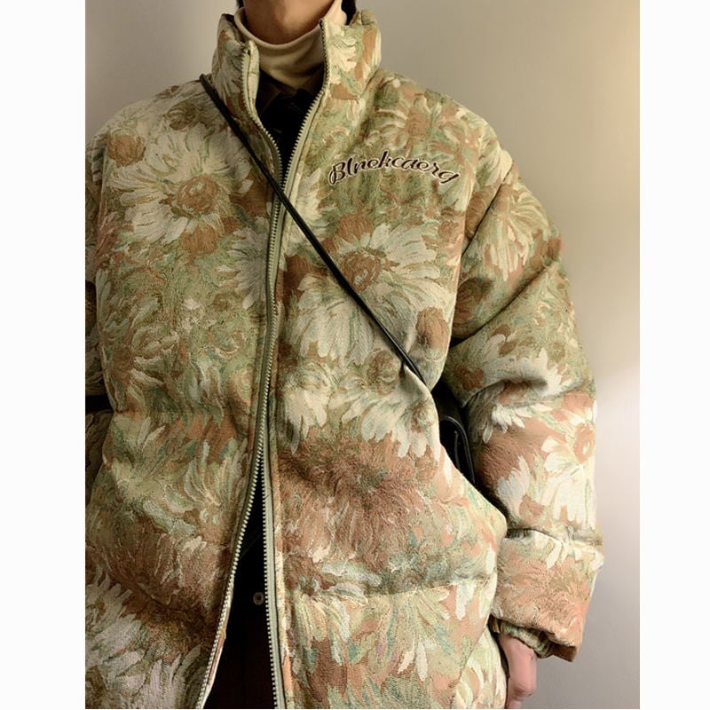 [Gyoshoen Series] ★Winter Coat★ 2color Thick Warm Unisex Men's Oil Painting Style Blue Green Blue Green Loose