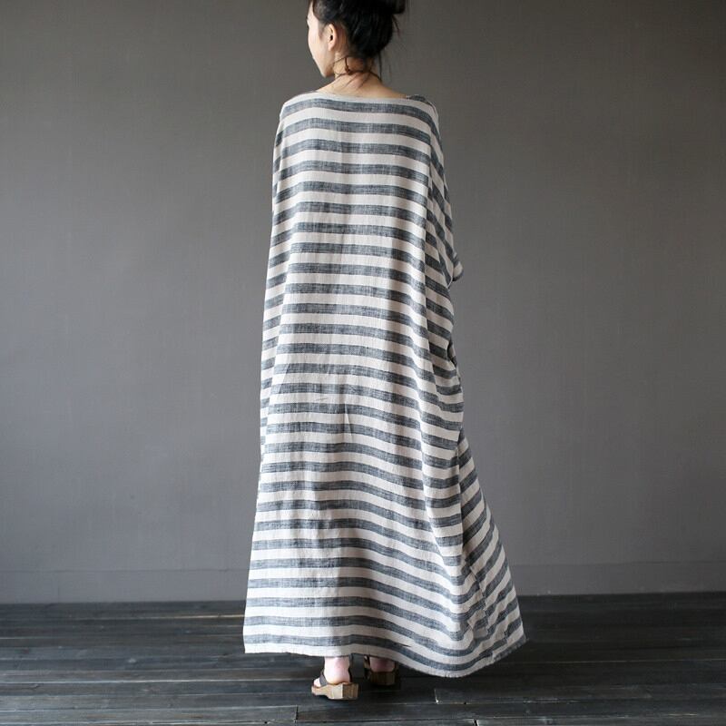 [LIANSHANG series] ★China style dress★ 3color loose body cover horizontal stripes striped pattern literary style