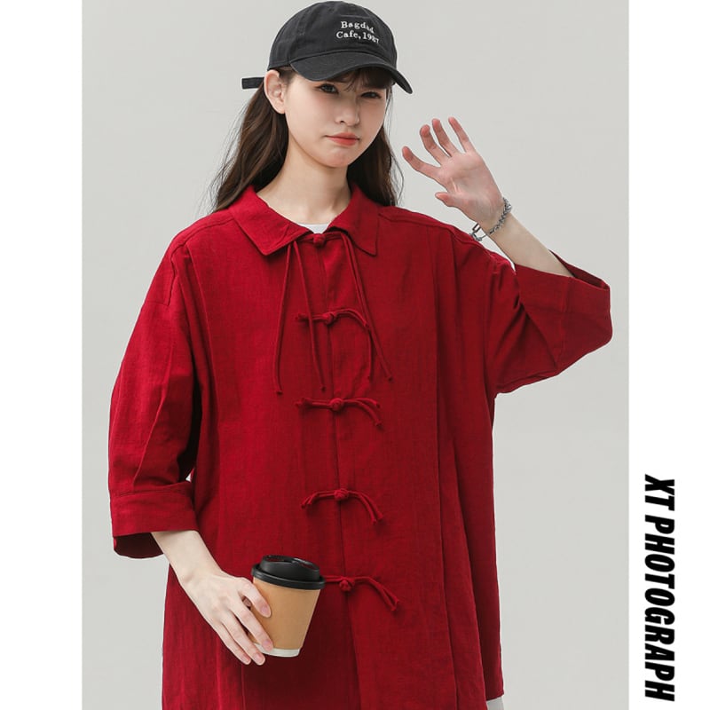 [MMstudios Series]★China Style Shirt★ 3color Tops Unisex Men's China Buttons Large Size Chinese Clothes Red Black White