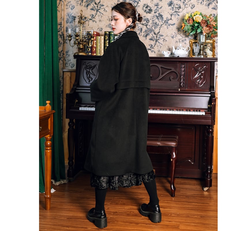 [Ancient ghost house---Shanhai-kei series] ★China style coat★ Lasha embroidery, long length, thick, black, black, easy to match