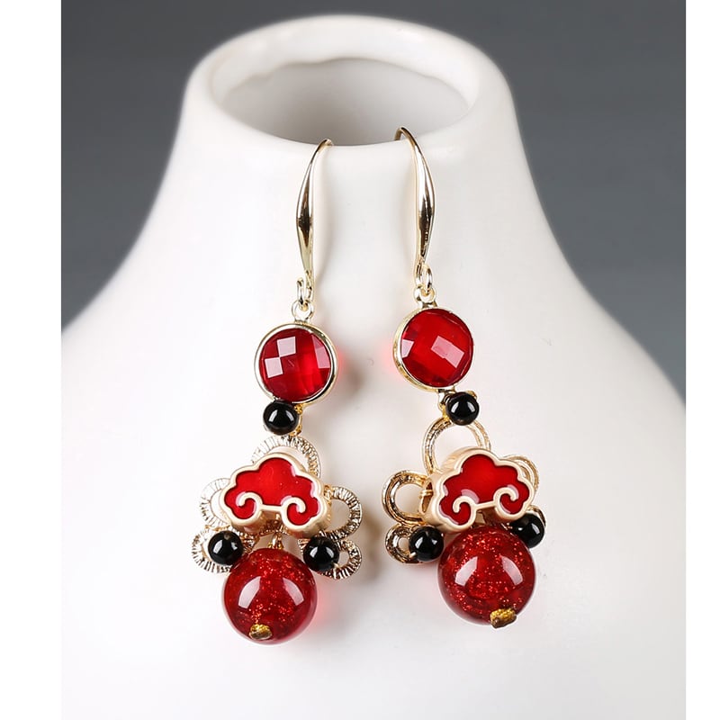 [Louran Kezang Series] ★China style earrings★ Pair Earring type Earring type Ladies accessories Red Red