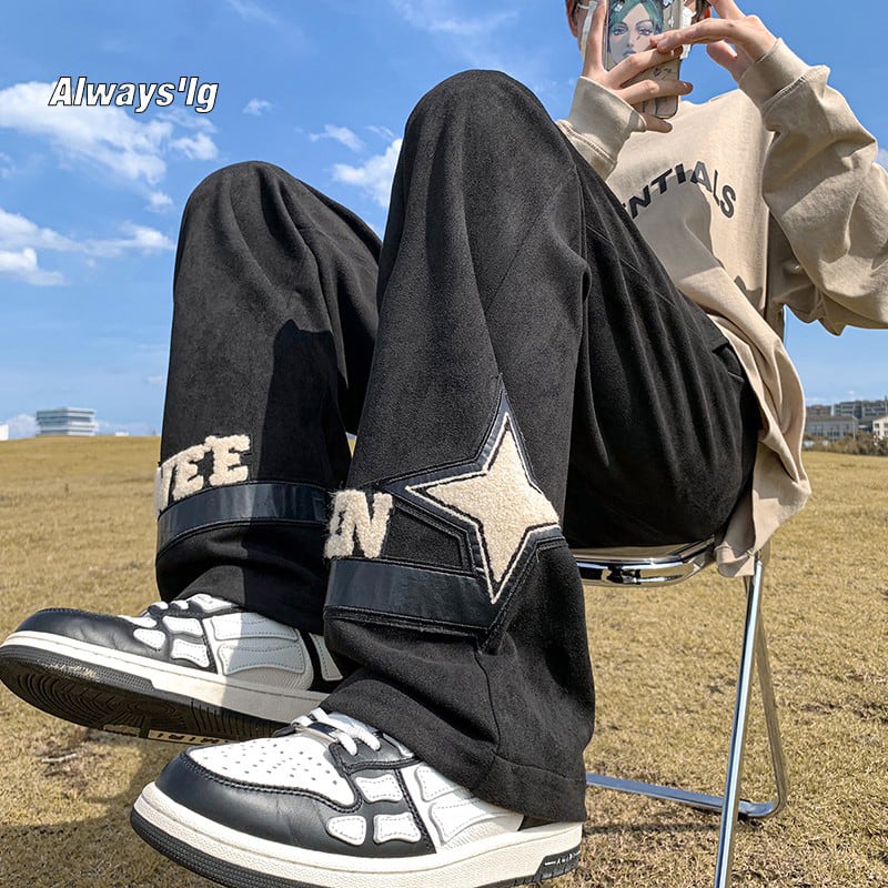 [BIGEMAN Series]★Pants★ 2color Casual Pants Bottoms Unisex Men's Large Size Alphabet Black Khaki Blue