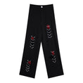 Load image into Gallery viewer, [chicsky---Kurono Series] ★Casual Pants★ Bottoms Black Black Chain Rose SML Slimming Wear
