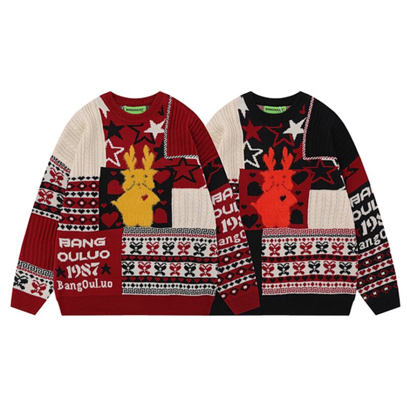 [Satoru Series]★Sweater★ 2color Tops Christmas New Year Unisex Men's Red Black Retro Easy to match