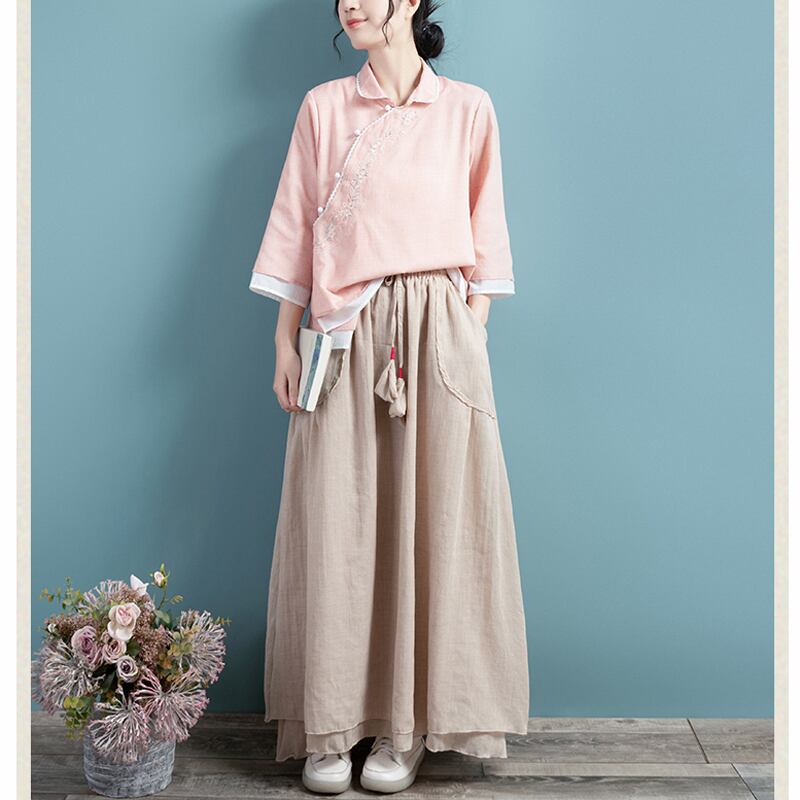 [Qing Series]★China style skirt★ 4color Bottoms Long length skirt Blue green Blue gray White Brown