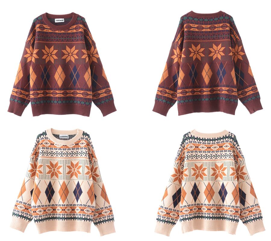 [RiseBrand Series]★Sweater★ 2color Knit Tops Christmas Unisex Men's Apricot Coffee Color