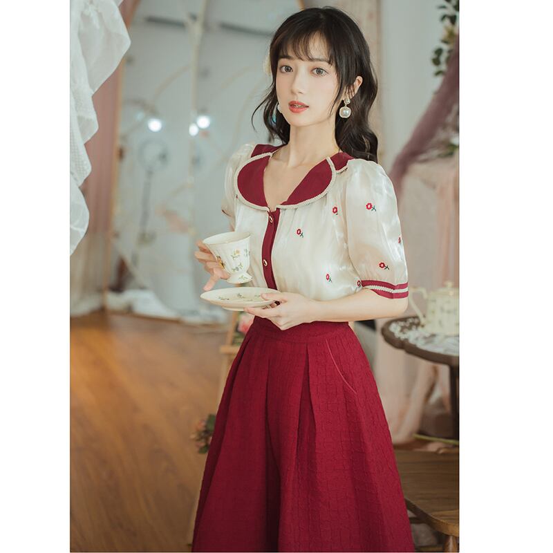 [Jinkyoku Series]★Skirt★ Bottoms Spring/Summer Long Skirt Ladies Retro Red Red SML